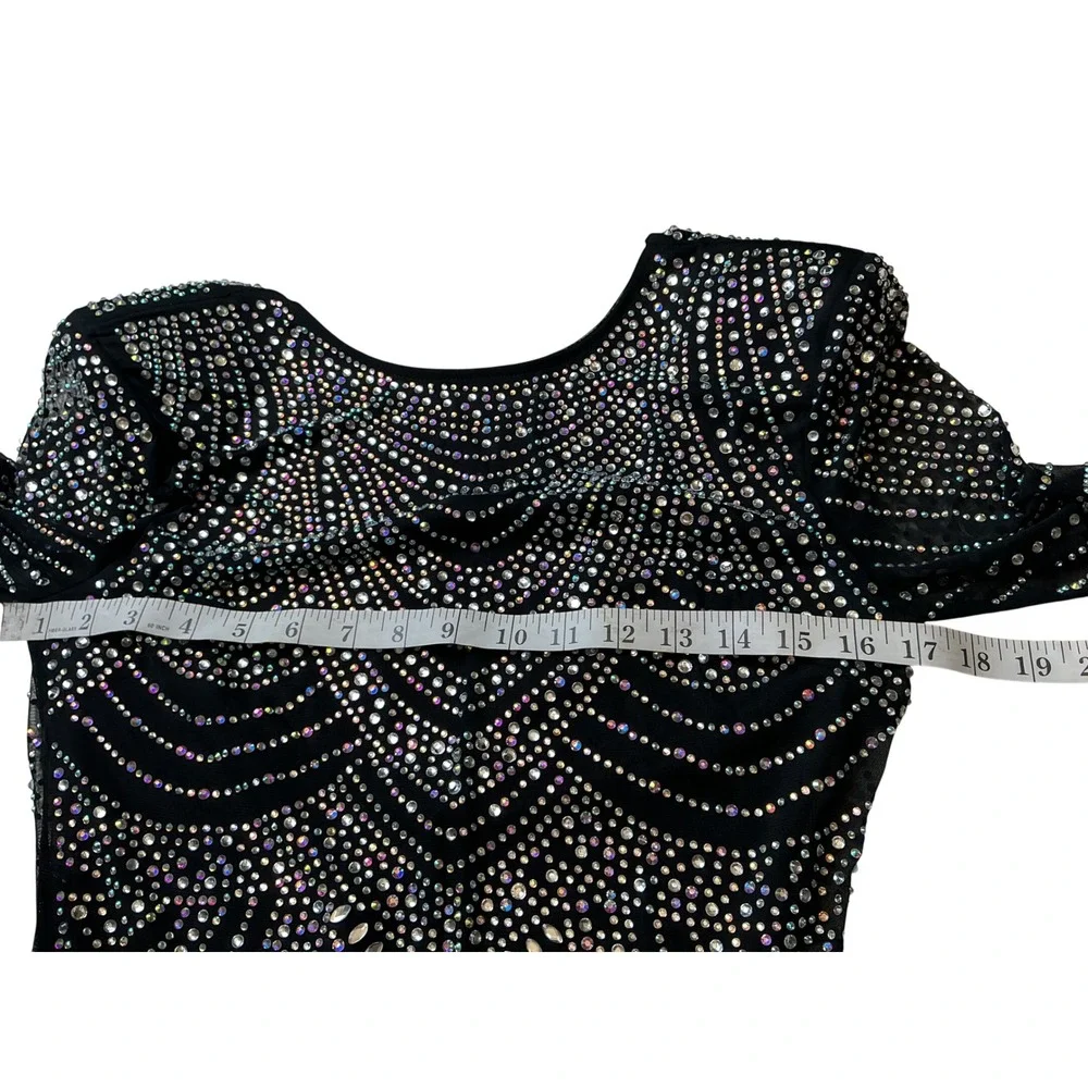 Banjul Womens Black Rhinestone Long Sleeve Open Back Cocktail Dress BCCDS23868 S - Picture 4 of 7